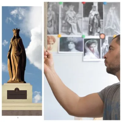 colaj sculptor si statuie